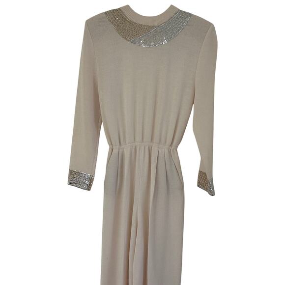 St John by Marie Gray Jumpsuit Santana Knit Rare Cream/Gold Beaded Vintage - Picture 2 of 14
